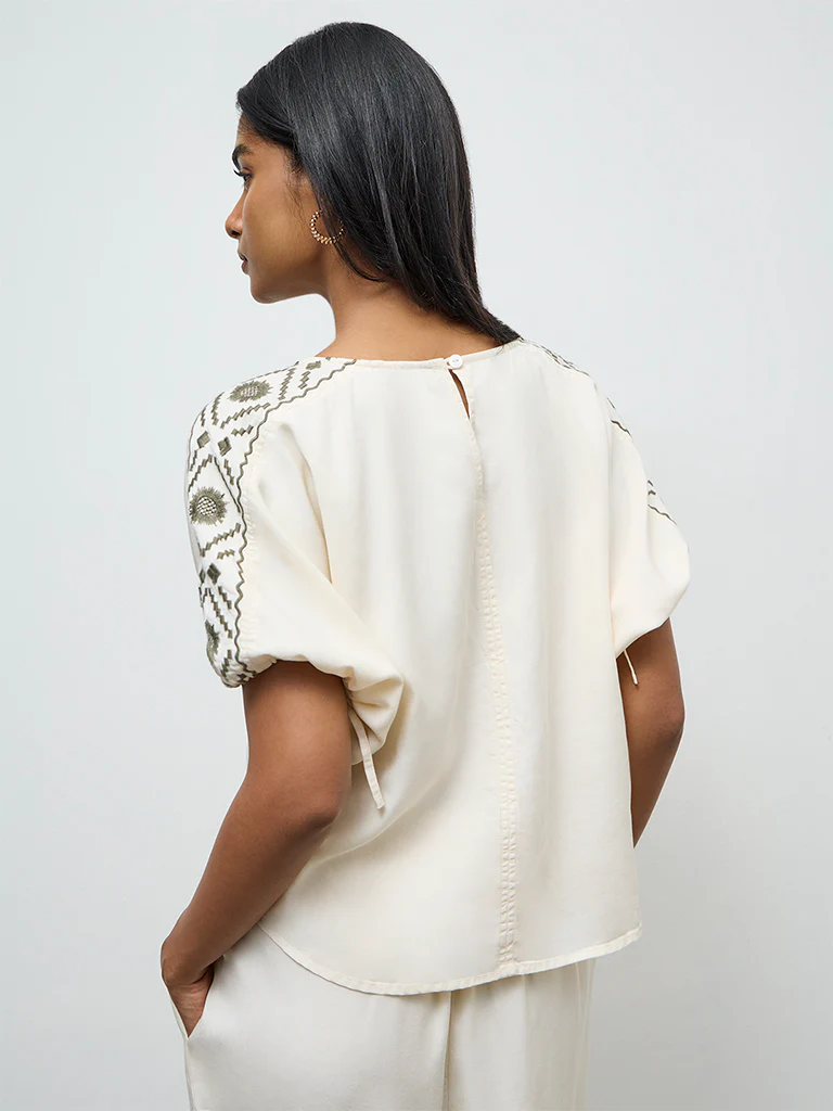 LOV Cream Embroidered Cotton Blouse - Image 4