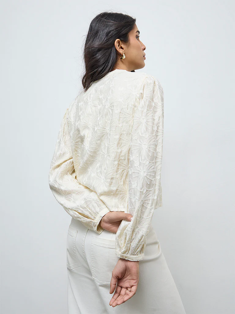 LOV Cream Floral Embroidered Blouse - Image 4