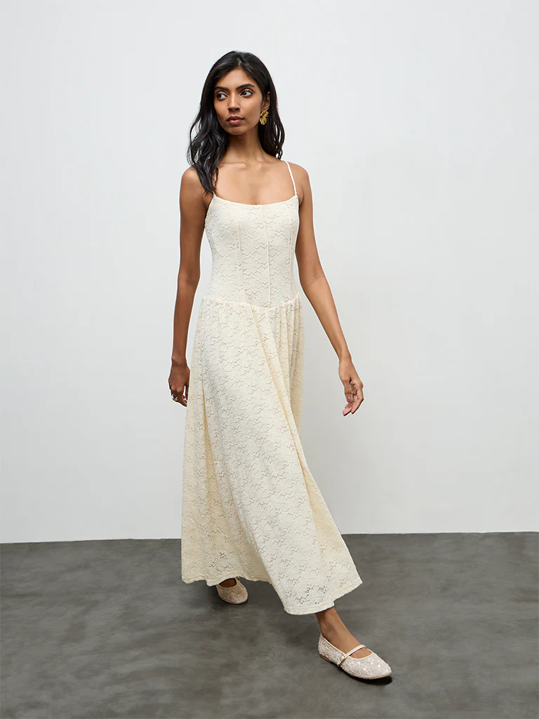 LOV Cream Floral Lace A-Line Dress - Image 2