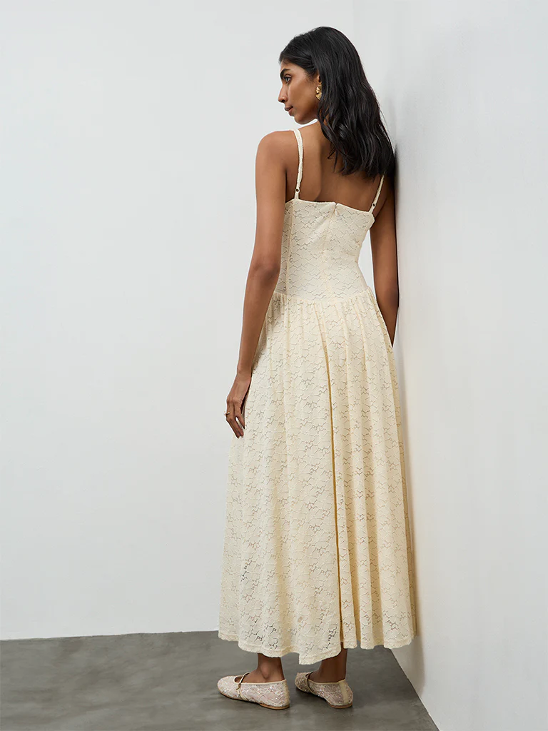 LOV Cream Floral Lace A-Line Dress - Image 4