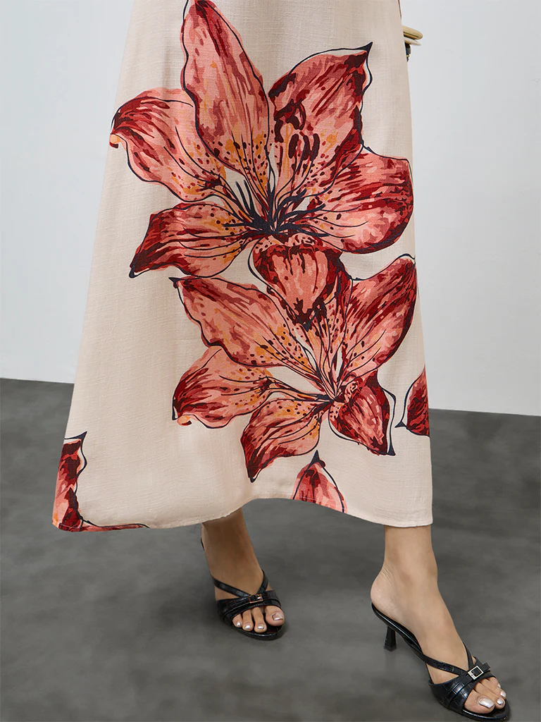 LOV Cream Foliage Printed High-Rise Skirt - Image 3