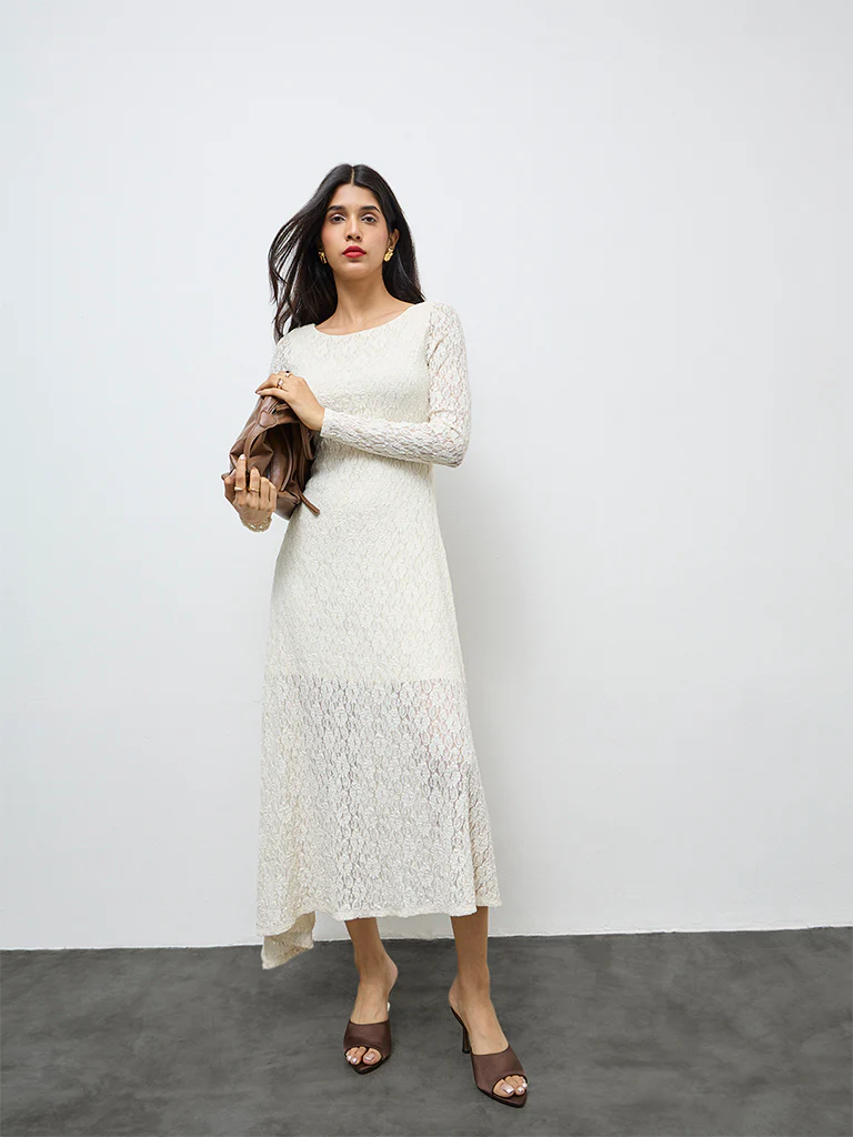 LOV Cream Lace Design A-Line Dress