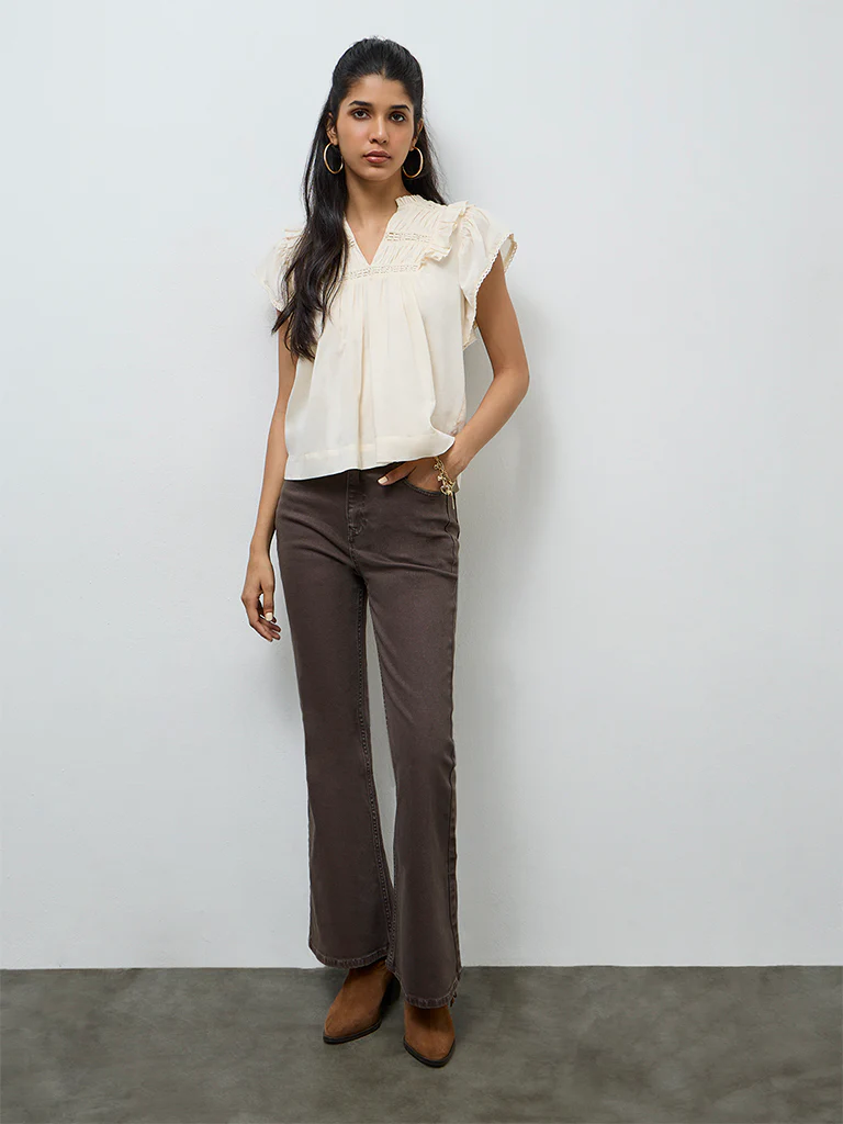 LOV Cream Ruffle-Detailed Cotton Top - Image 2