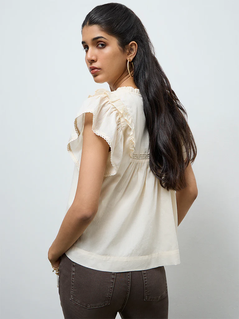 LOV Cream Ruffle-Detailed Cotton Top - Image 4