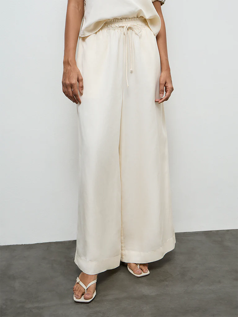 LOV Cream Solid High-Rise Pants - Image 2