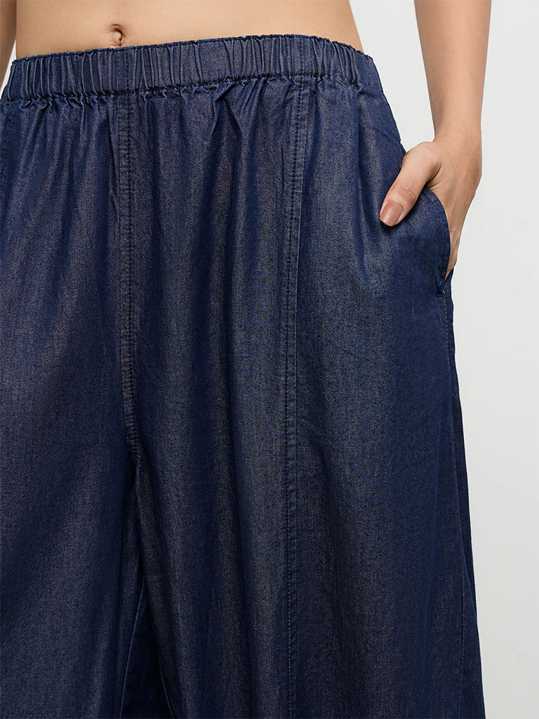 LOV Dark Blue Barrel-Style High-Rise Pants - Image 3