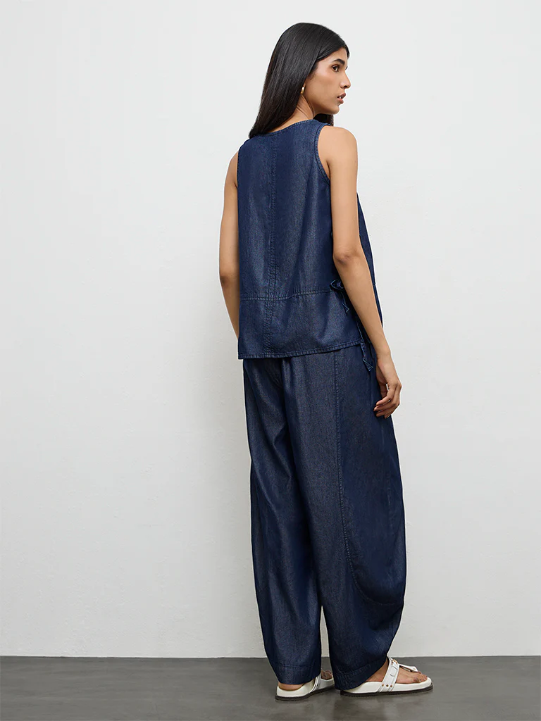 LOV Dark Blue Barrel-Style High-Rise Pants - Image 4