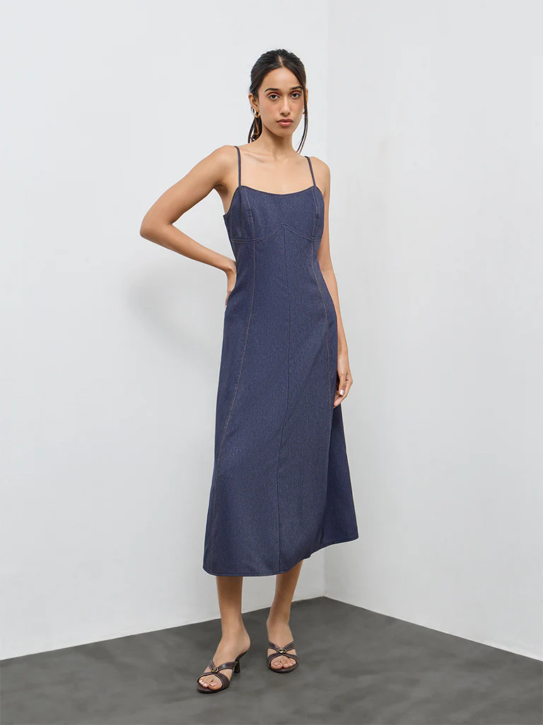 LOV Dark Blue Denim A-Line Dress