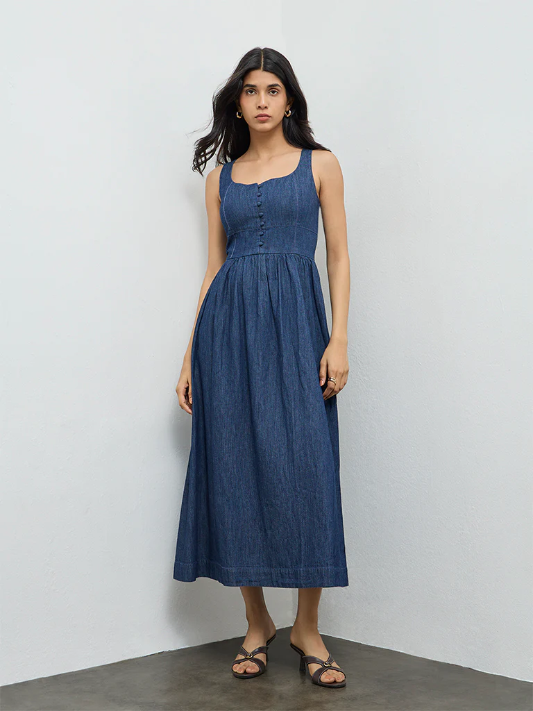 LOV Dark Blue Denim A-Line Dress