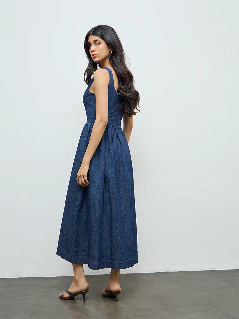 LOV Dark Blue Denim A-Line Dress - Image 4