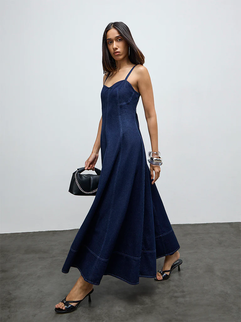 LOV Dark Blue Denim A-Line Dress