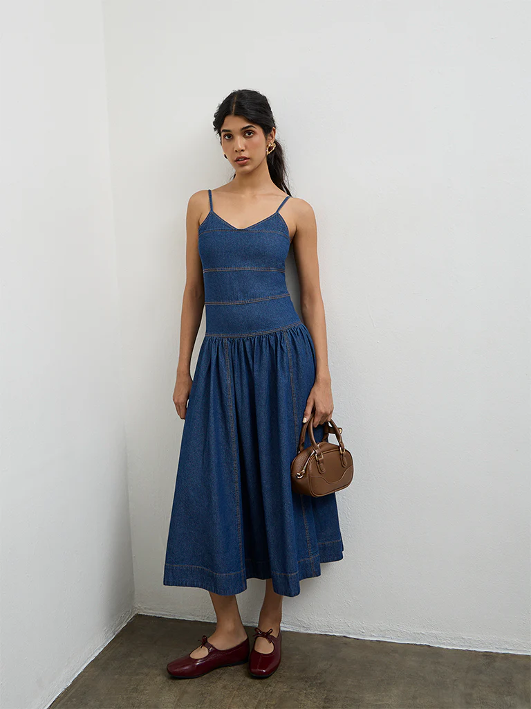 LOV Dark Blue Denim A-Line Dress