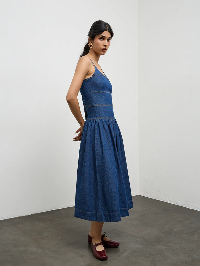 LOV Dark Blue Denim A-Line Dress - Image 2