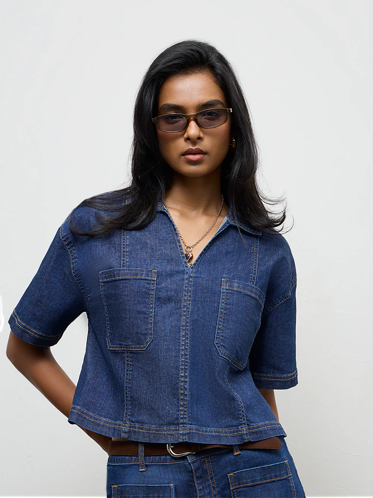 LOV Dark Blue Denim Blouse - Image 2