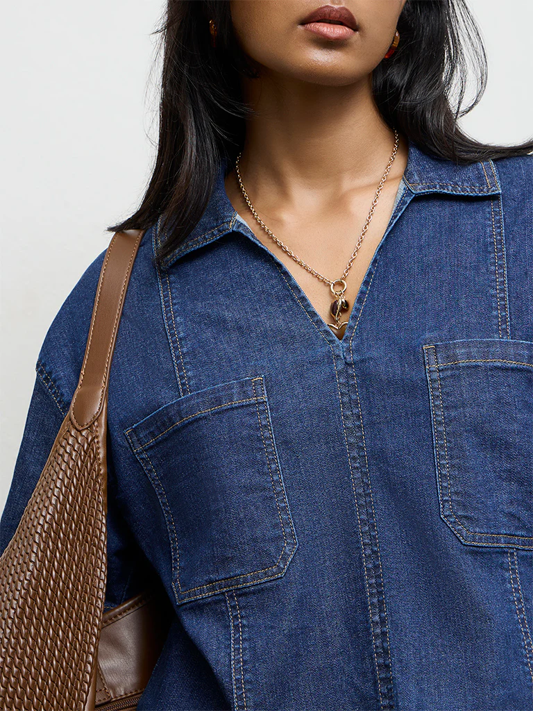 LOV Dark Blue Denim Blouse - Image 3