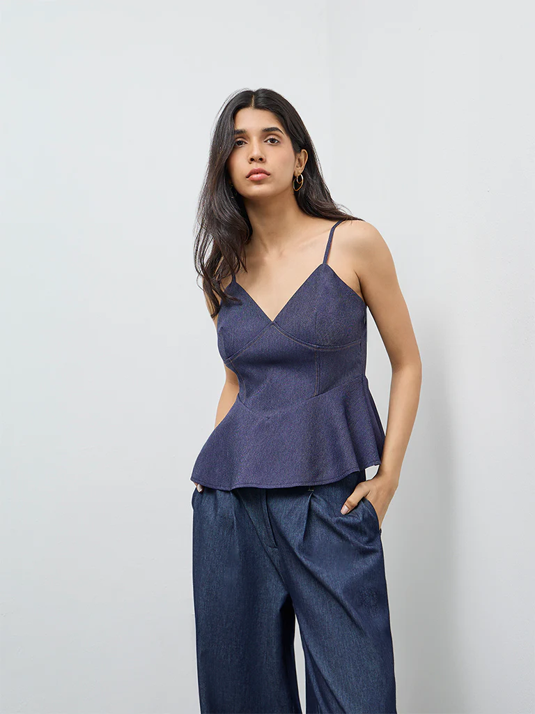 LOV Dark Blue Denim Peplum Top - Image 2