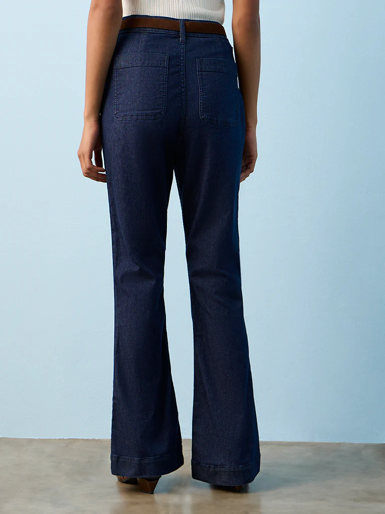 LOV Dark Blue High-Rise Bootcut Jeans with Belt - Image 4