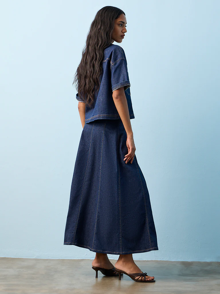 LOV Dark Blue High-Rise Denim Skirt - Image 4