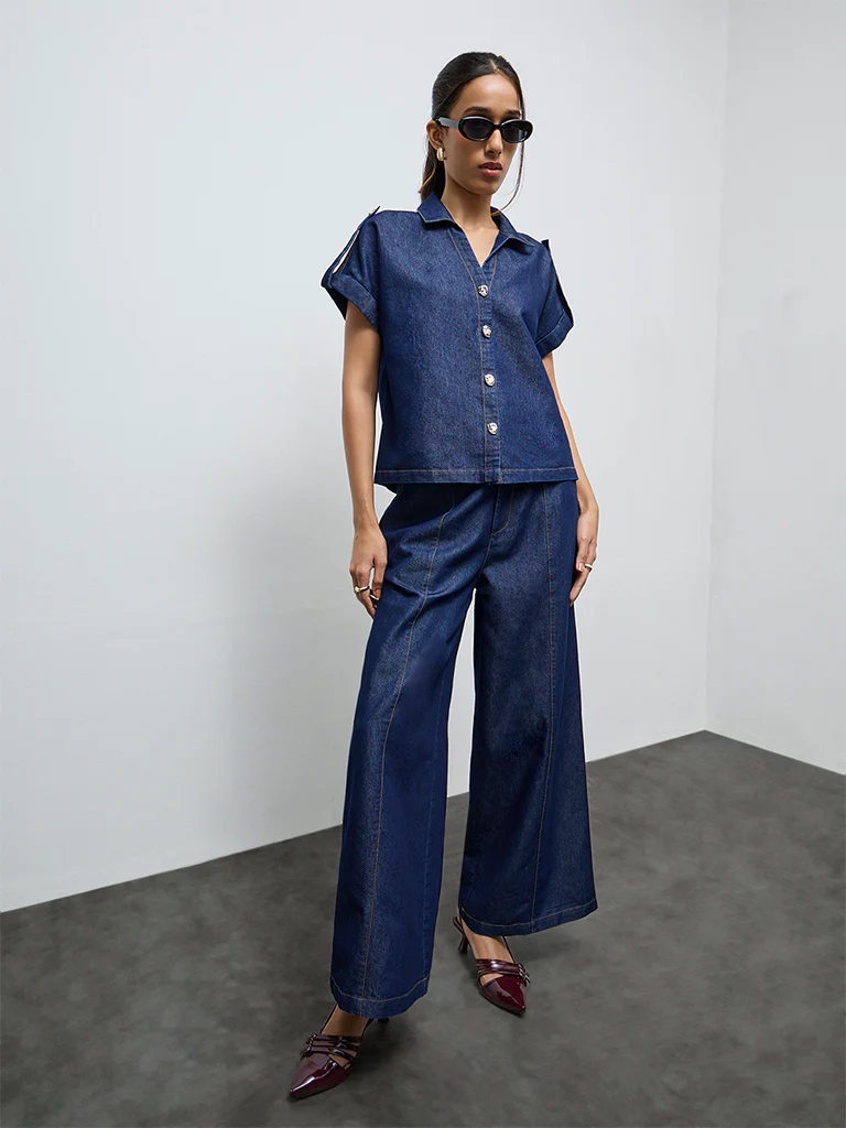LOV Dark Blue High-Rise Denim Trousers