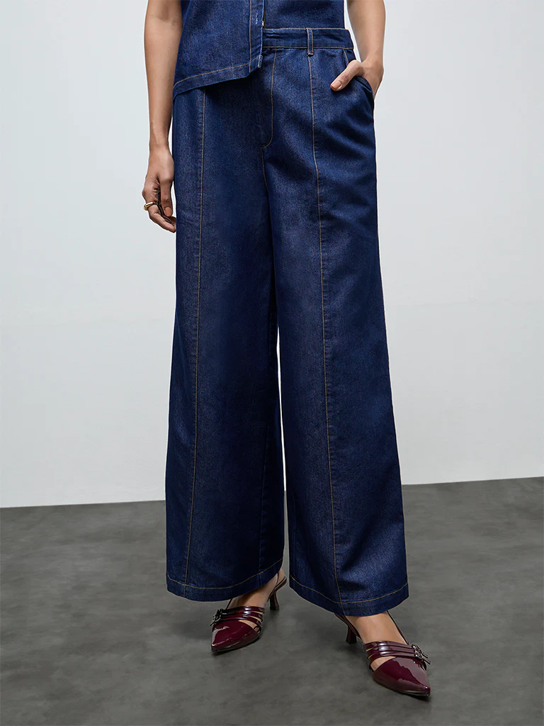LOV Dark Blue High-Rise Denim Trousers - Image 2