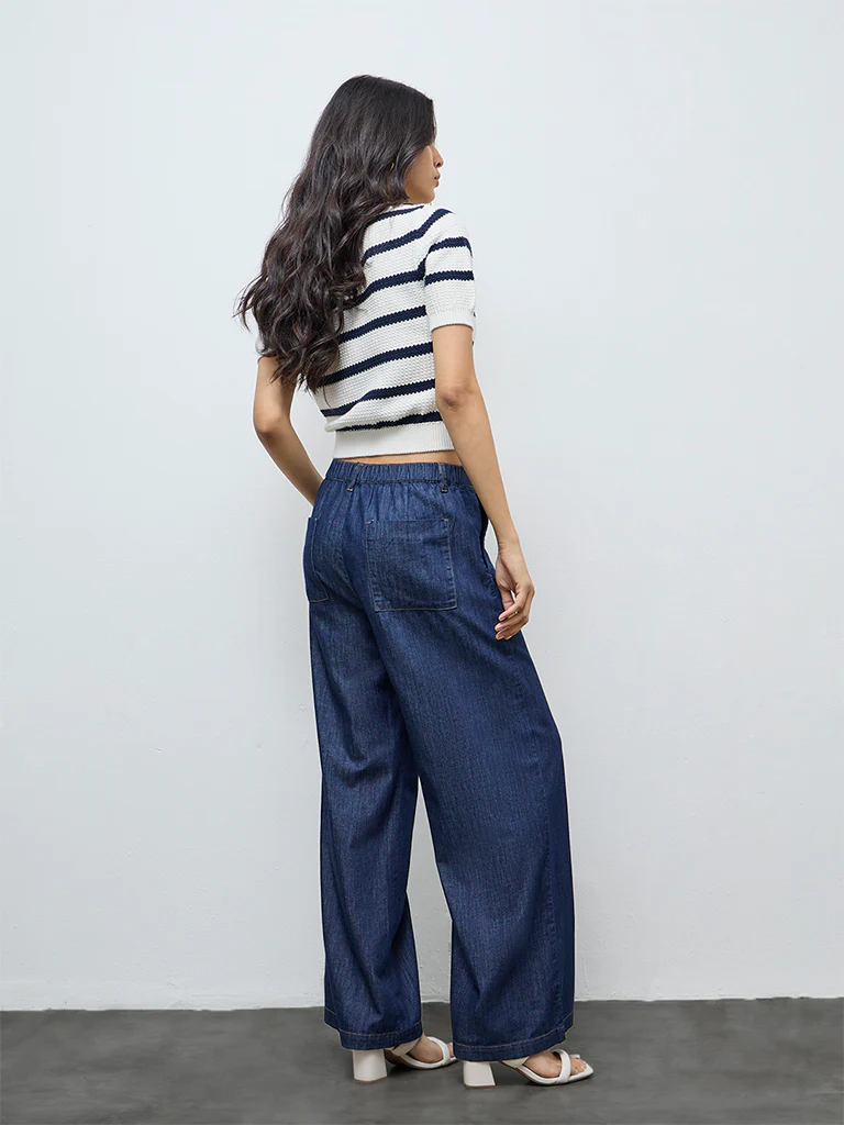 LOV Dark Blue Solid High-Rise Flared Jeans - Image 4