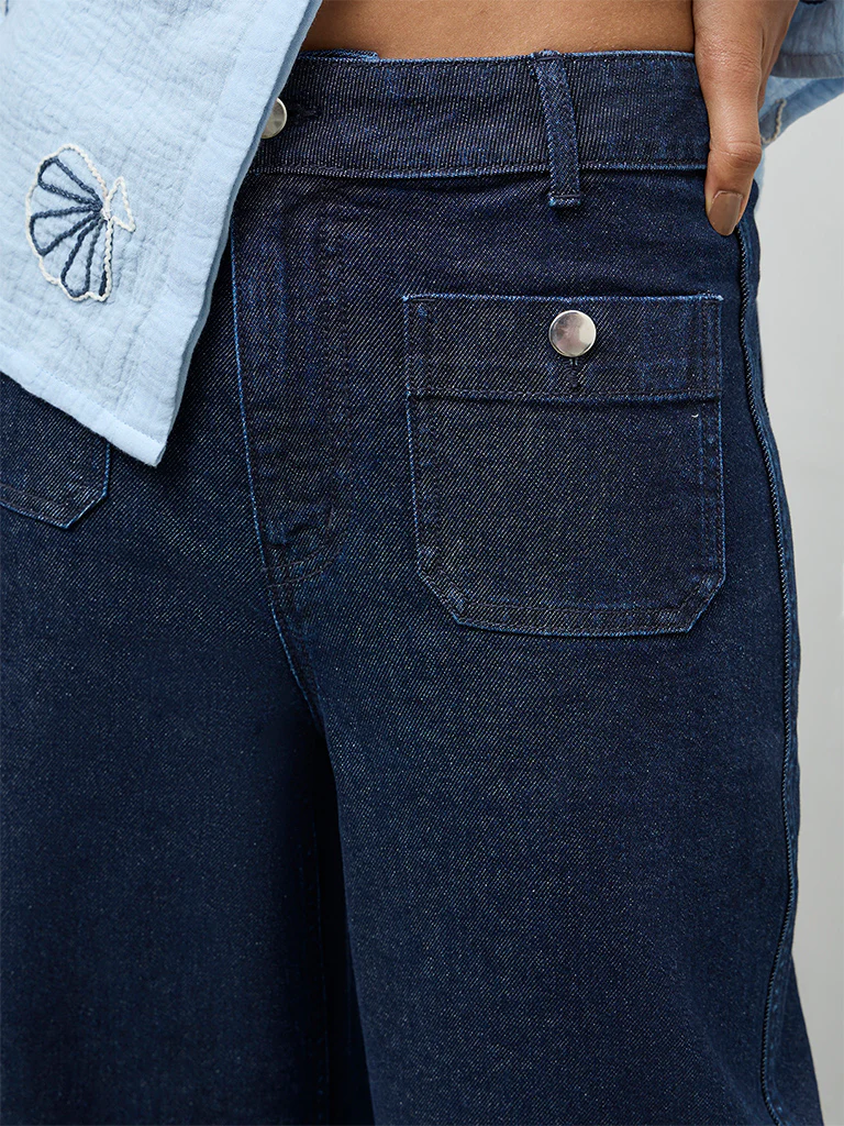 LOV Dark Blue Solid High-Rise Jeans - Image 4