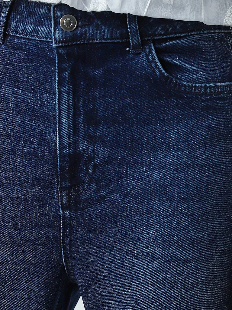 LOV Dark Blue Washed Straight-Fit High-Rise Jeans - Image 2