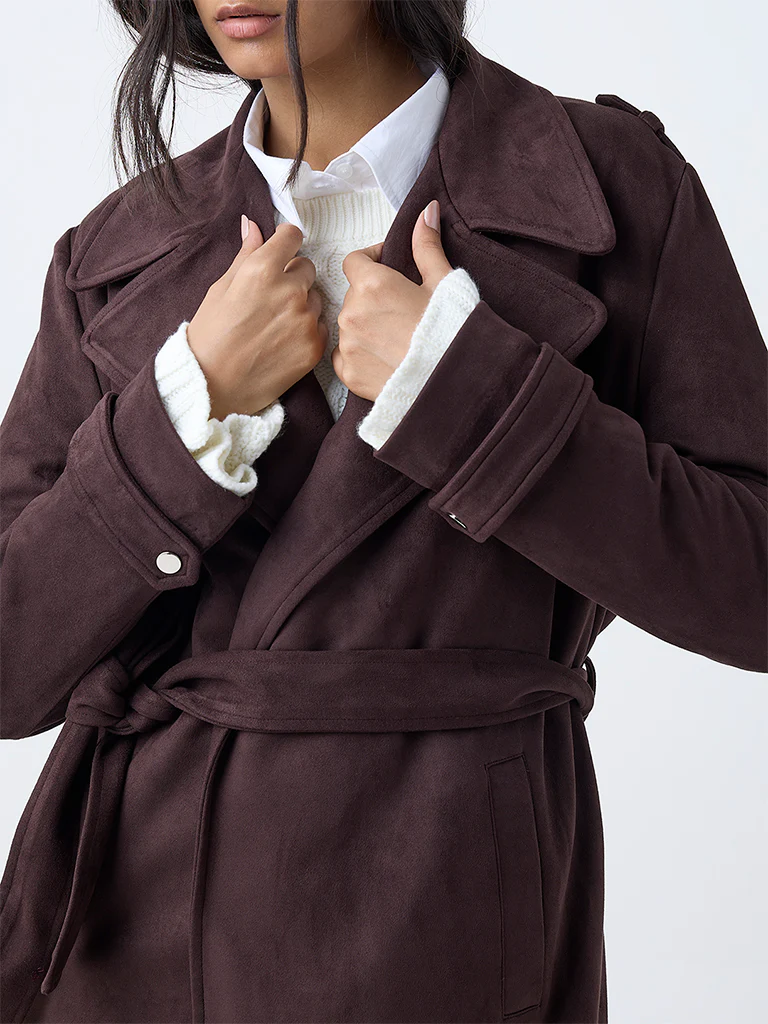 LOV Dark Brown Coat with Belt - Image 3