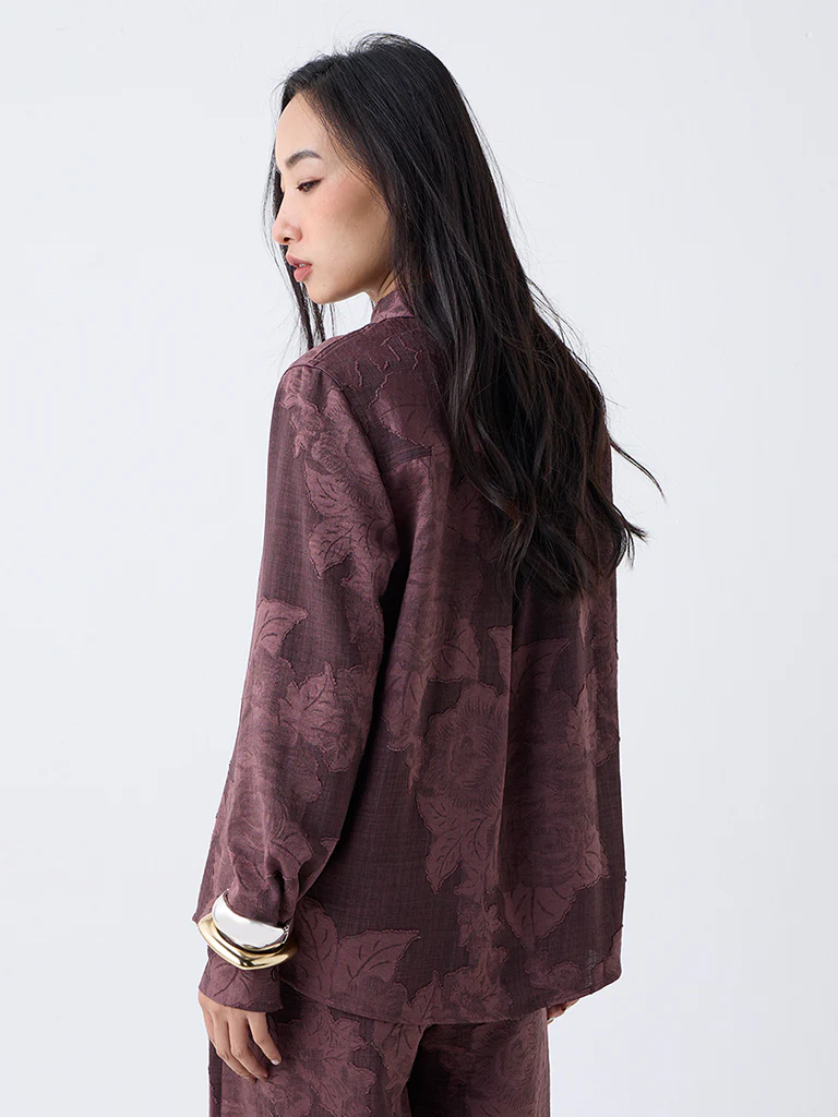 LOV Dark Brown Floral Pattern Shirt - Image 4