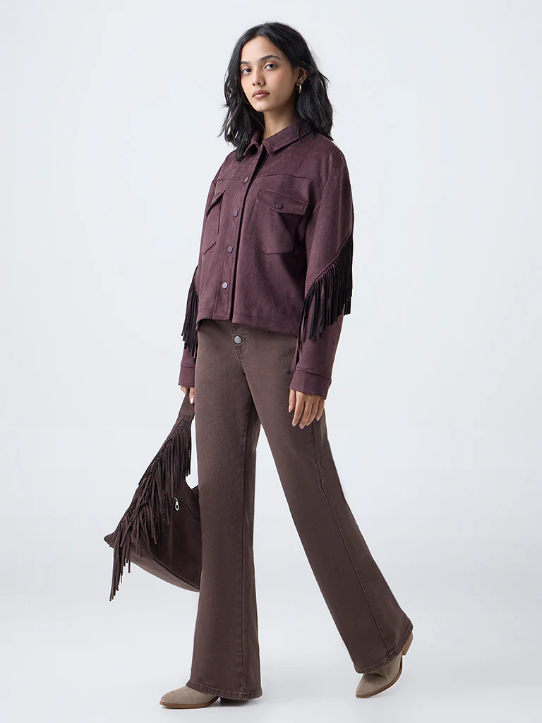 LOV Dark Brown Fringe Detailed Suede Jacket