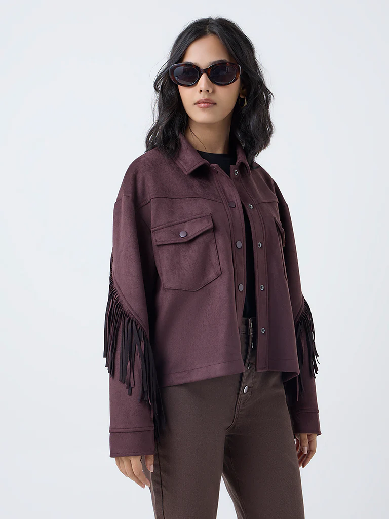 LOV Dark Brown Fringe Detailed Suede Jacket - Image 2