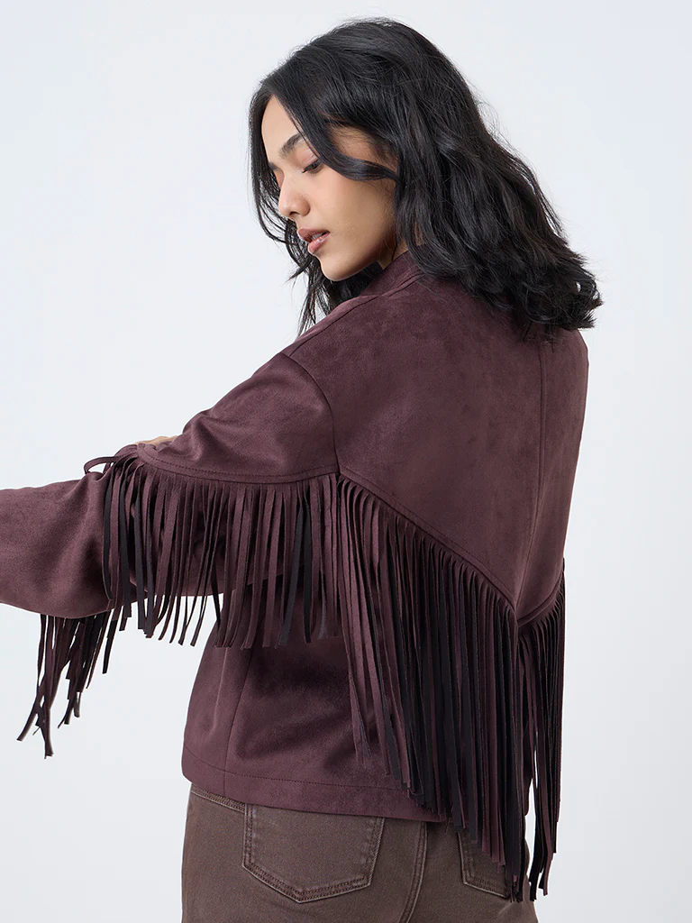 LOV Dark Brown Fringe Detailed Suede Jacket - Image 4