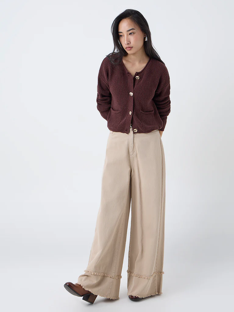 LOV Dark Brown Knitted Cotton-Blend Cardigan - Image 2