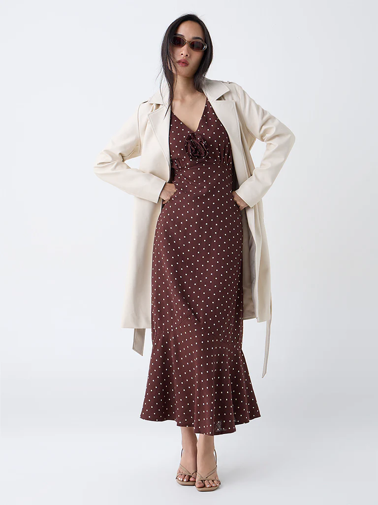 LOV Dark Brown Polka Dot Empire A-Line Dress