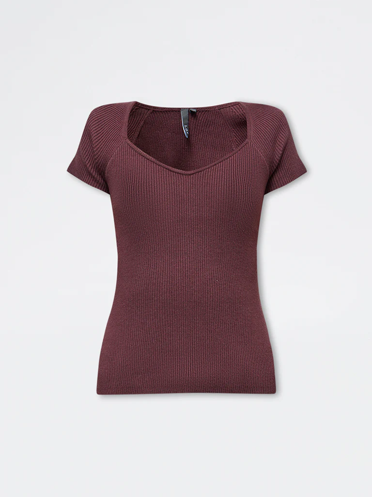 LOV Dark Brown Ribbed-Textured Top - Image 5