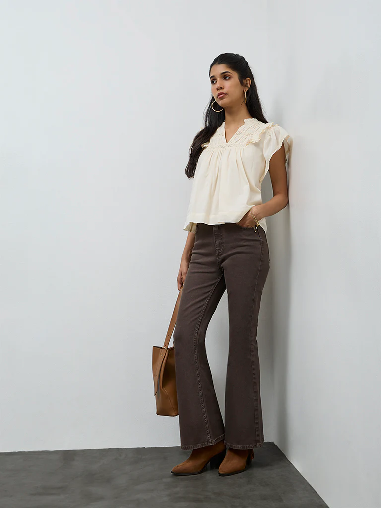 LOV Dark Brown Solid High-Rise Jeans