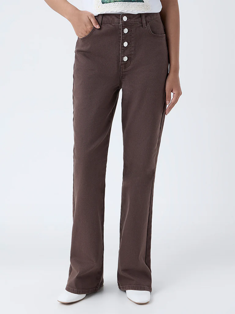 LOV Dark Brown Straight-Fit High-Rise Jeans - Image 2