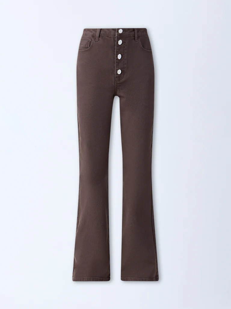 LOV Dark Brown Straight-Fit High-Rise Jeans - Image 5