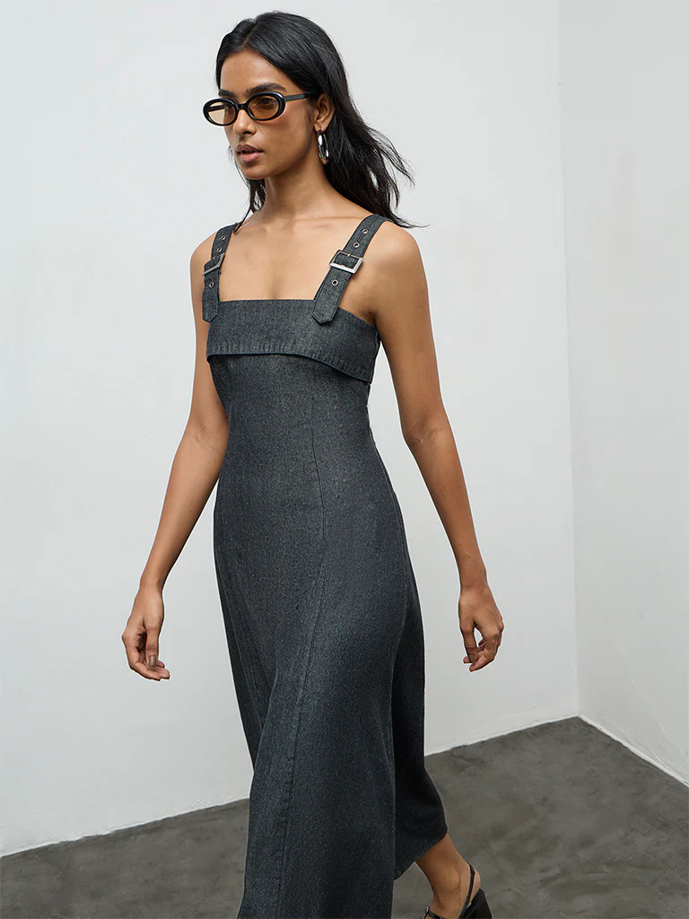 LOV Dark Grey Denim A-Line Dress