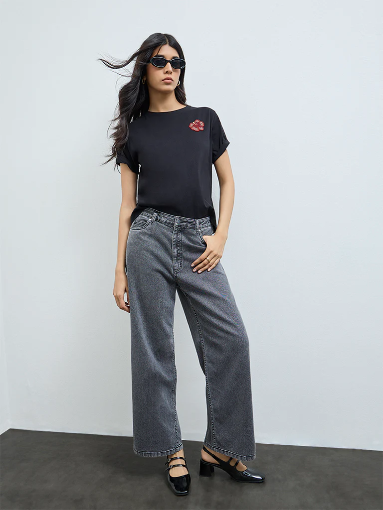 LOV Dark Grey Faded Relaxed-Fit High-Rise Jeans