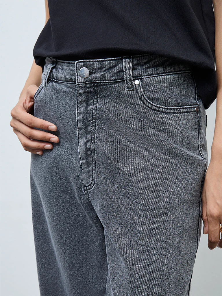 LOV Dark Grey Faded Relaxed-Fit High-Rise Jeans - Image 3