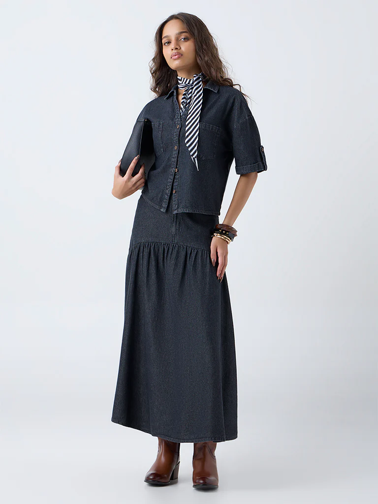 LOV Dark Grey High-Rise Denim Skirt
