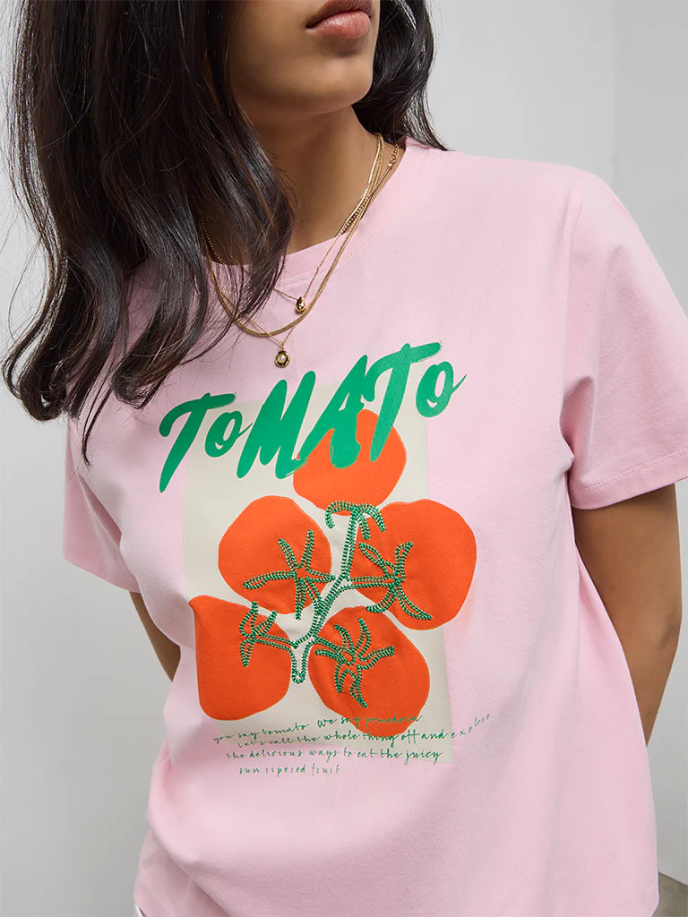 LOV Dusty Pink Graphic Printed Cotton-Blend T-Shirt - Image 3