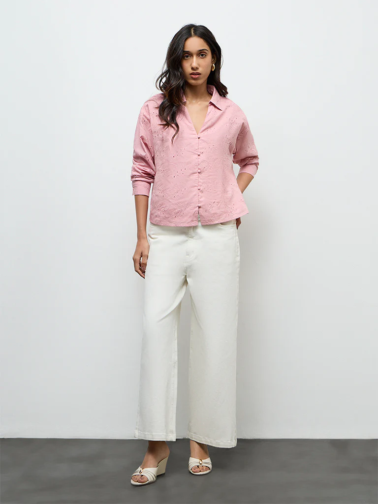 LOV Dusty Pink Schiffli Embroidered Cotton Shirt - Image 2