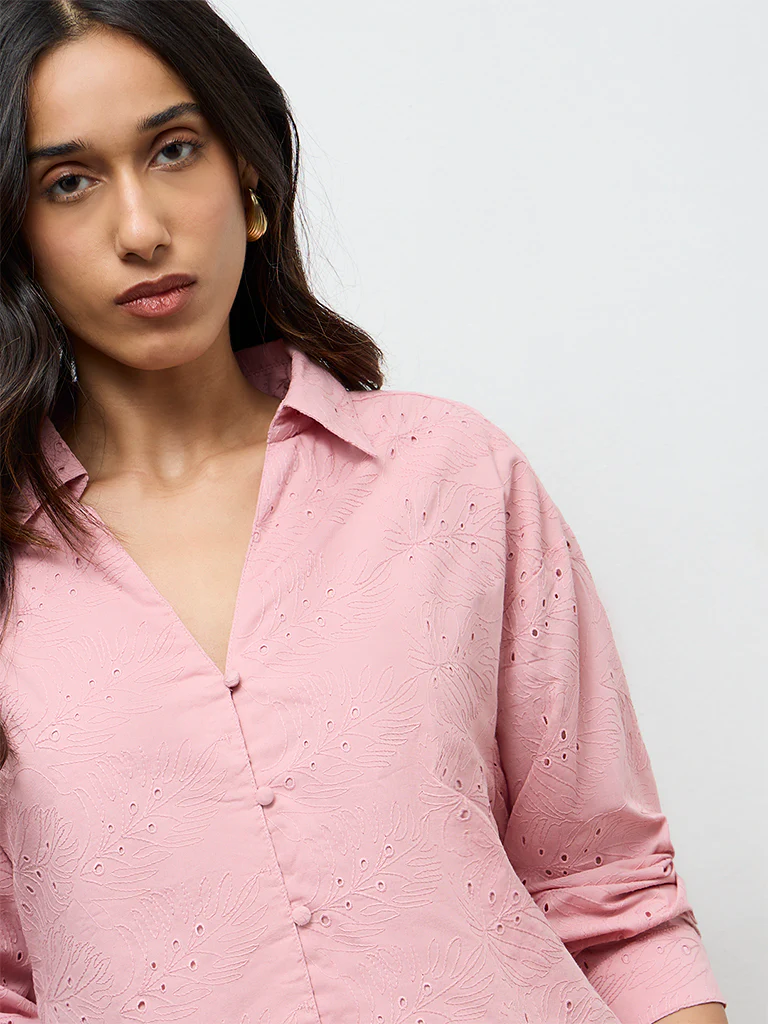 LOV Dusty Pink Schiffli Embroidered Cotton Shirt - Image 3