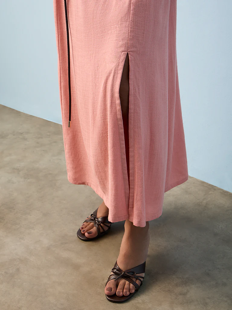 LOV Dusty Pink Solid High-Rise Linen-Blend Skirt - Image 3