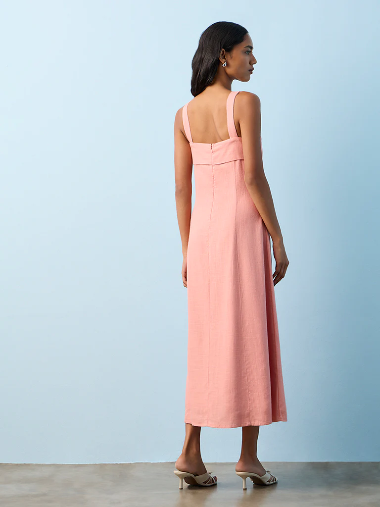 LOV Dusty Pink Solid Linen-Blend A-Line Dress - Image 4