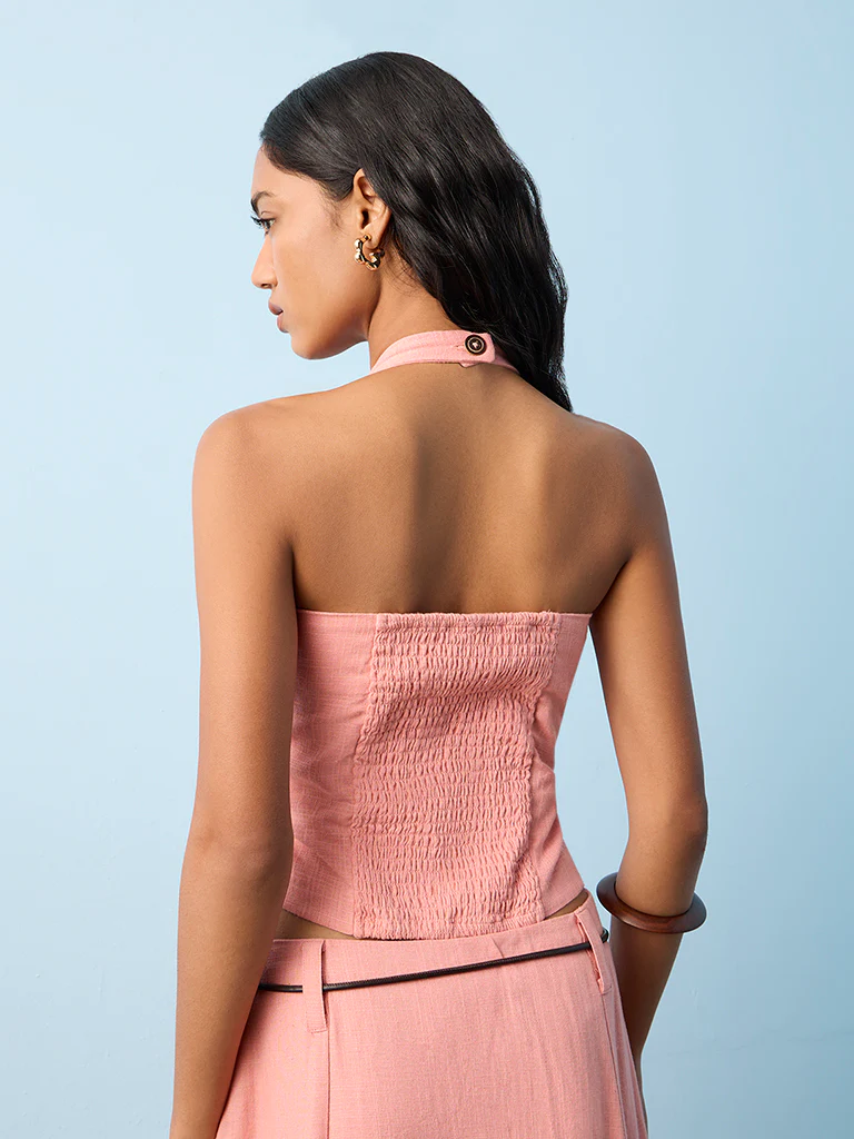 LOV Dusty Pink Solid Linen-Blend Waistcoat - Image 4