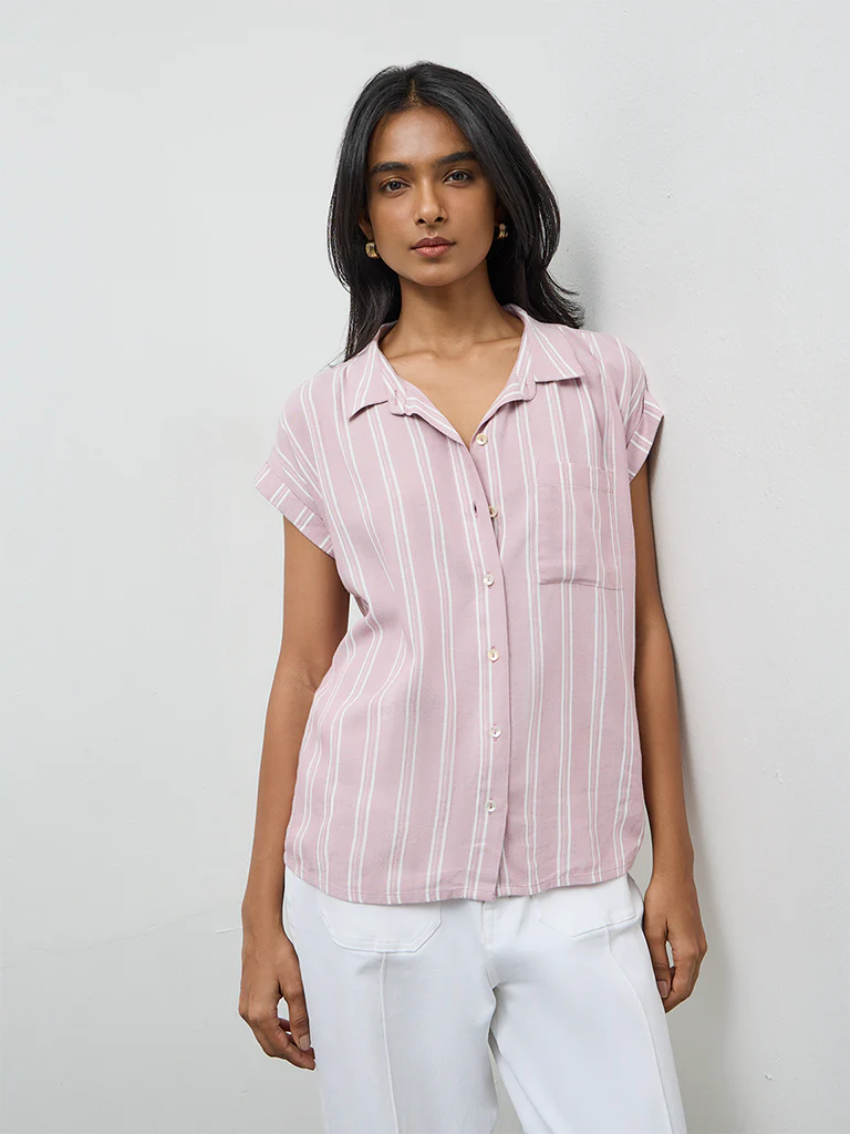 LOV Dusty Pink Striped Cotton Shirt