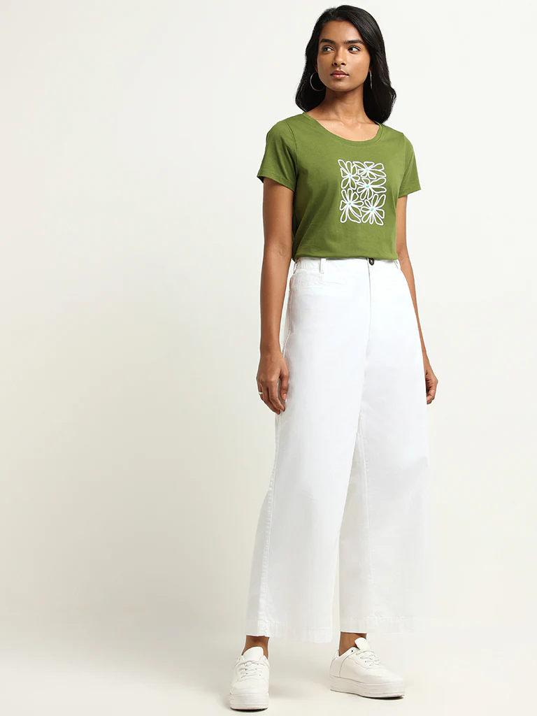 LOV Green Floral Print Cotton T-Shirt - Image 3